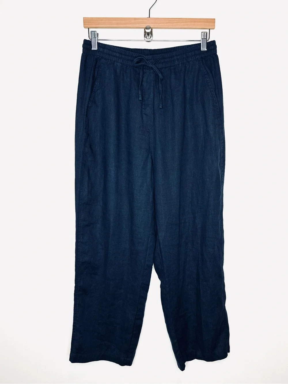 Banana Republic Easy Linen Pull on Pants Size Medium Straight Ankle Preppy Navy